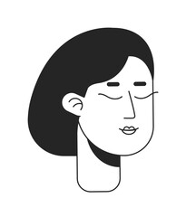 Poster - Closed eyes woman in peaceful mood flat line monochromatic vector character head. Praying, meditating. Editable outline avatar icon. 2D cartoon line spot illustration for web graphic design, animation