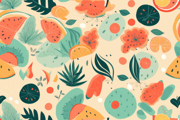 Poster - Colourful summer abstract fruity seamless background. Generative ai