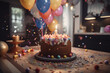 Gâteau dans une cuisine avec une bougie pour célébrer un anniversaire » IA générative
