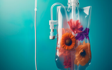 Infusion bag full of flowers. Vitamine spring, natural, alternative medicine concept. Ai generative