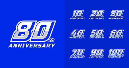 Wall Mural - Set of sport anniversary logo concept. 10, 20, 30, 40, 50, 60, 70, 80, 90, 100, number symbol collections with bold and italic style