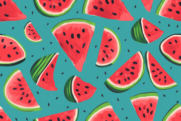 Poster - Summer watermelon seamless pattern background. Generative ai