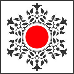 Wall Mural - abstract vector floral decorative element with red circle. black symmetrical flower on a white backg