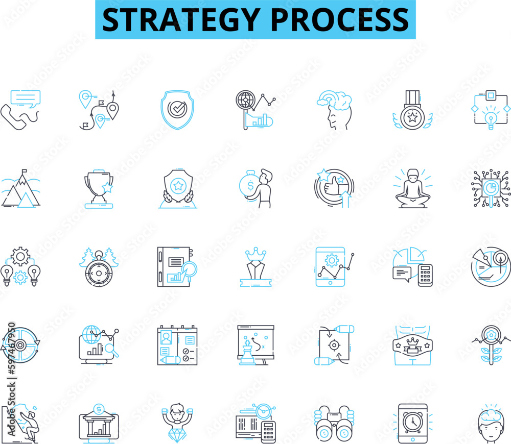Strategy process linear icons set. Planning, Analysis, Execution ...