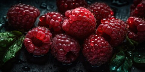 Wall Mural - AI Generated. AI Generative. Fruit healthy berry mock up close up photography raspberrt. Graphic Art