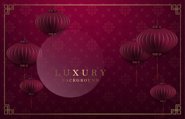 Wall Mural - Pink texture background, Chinese lanterns in paper art style