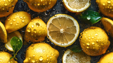 Wall Mural - seamless repeatable and tilelable texture pattern of fresh lemon fruits - Generative AI