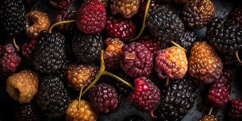 Wall Mural - AI Generative. AI Generated. Macro shot photo of close up berry blackberries. Graphic design background. Graphic Art