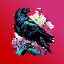 Colored Vector  Inked Style Crow Wall Art