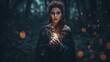© QuietWord - woman cosplay as dark elf witch face make up portrait with cinematic atmosphere, spell caster, game or movie fiction fantasy theme, Generative Ai
