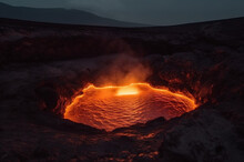 Volcanic Crater With Molten Lava