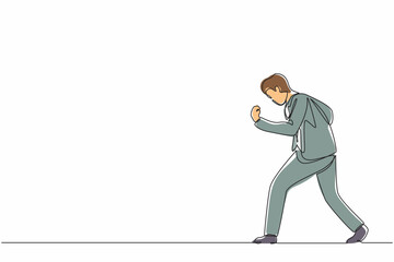 Poster - continuous one line drawing happy businessman bow and do the gesture yes. office worker celebrate su