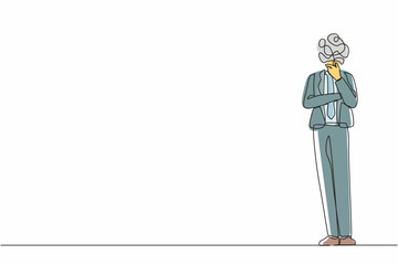 Poster - single continuous line drawing businessman with round scribbles instead of a head. male manager stan