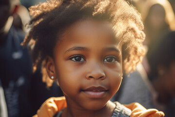 young toddler, girl black, in close-up face. generative ai