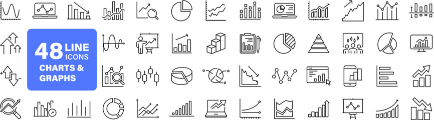 Poster - Graphs and Graphs set of web icons in line style. Charts and diagram icons for web and mobile app. Business infographic, charts, statistics, growth, growing bar graph and more. Vector illustration
