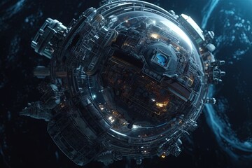 Wall Mural - future technology sphere cosmic background with earth inside a globe illustration generative ai