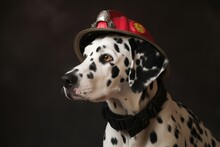 Dalmatian Dog Wearing A Firefighter's Helmet Generative AI