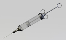 A Clean Vintage Hypodermic Syringe On White Background. Concept For Testing Vaccine Coronavirus. 3D Rendering.