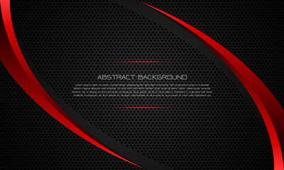 Poster - Abstract red triangle metallic curve on grey circle mesh pattern design modern luxury futuristic background vector