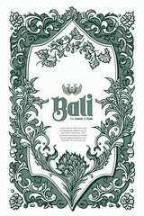 Wall Mural - Luxury Balinese typography with border decoration flower, abstract frame illustration