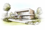 Fototapeta Konie - Architectural project exclusive detached house.. sketch of house. Generative AI