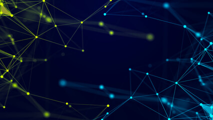 Poster - Connecting colored lines and dots in space. Abstract digital background. Data network connections.3d rendering.