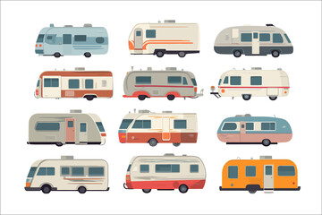 Sticker - Motorhome cars. Isolated on background. Cartoon . Generative AI