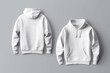 © Gulnaz - White hoodie, front and back view with space for printing. Clothes layout. Generative AI