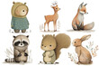 Safari Animal set bear, squirrel, raccoon, fox, hare and deer in 3d style. Isolated . Generative AI