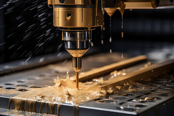 Wall Mural - The CNC machining center is drilling holes. AI technology generated image