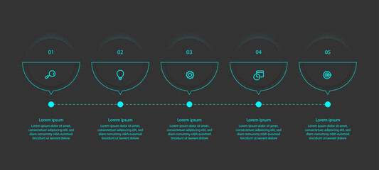 Fototapete - Design template infographic with five step process and circle concept with icons.