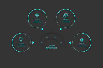 Fototapete - Minimal design infographic template vector with line circle and four step concept suitable for presentation graphic.