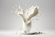 - milk splash, white dishes, on a white background, generative ai