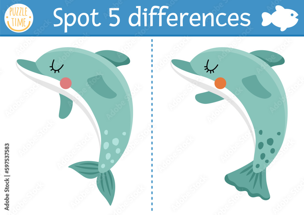 Vetor Find differences game for children. Under the sea educational ...