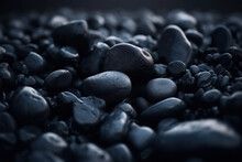 Black Pebbles For Texture And Background, Smooth Natural Beach Stones. Generative AI