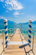  Wooden Pier on Lake Como, Beautiful Mountain On Background, Lake Como, Lombardia,  Italy