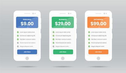 Wall Mural - minimal pricing comparison list with check mark ui design in smartphone shape