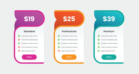 Wall Mural - modern minimalistic professional pricing comparison table design with abstract shape