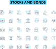 Stocks and bonds linear icons set. Asset, Dividend, Portfolio, Securities, Yield, Trading, Investment line vector and concept signs. Equity,Buy,Sell outline illustrations Generative AI