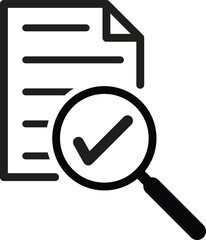 Sticker - audit icon vector, magnifying glass like check assess sign