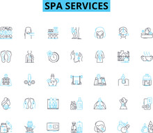 Spa Services Linear Icons Set. Relaxation, Massage, Aromatherapy, Facials, Manicure, Pedicure, Hot St Line Vector And Concept Signs. Nails,Therapy,Reflexology Outline Illustrations Generative AI