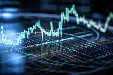 Poster - Close-up of stock charts on a display on a dark background. Generative AI	