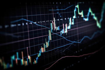 Canvas Print - Close-up of stock charts on a display on a dark background.  