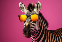 Portrait Of A Trendy Zebra Wearing Cool Sunglasses. Summer Holiday Concept. Generative Ai