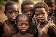 African Children. Portrait Of African Boys Looking At Camera. Poverty In Africa Concept. Created With Generative AI