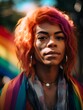 © Marx Creat - Transgender person portrait with the flag and rainbow colors, AI-generated