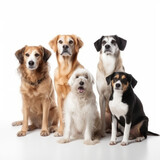 Fototapeta Psy - Various Dog Breeds Posing on a White Background
