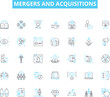 Mergers and acquisitions linear icons set. Consolidation, Integration, Synergy, Dilution, Takeover, Amalgamation, Buyout line vector and concept signs. Merger,Acquisition,Reorganization outline