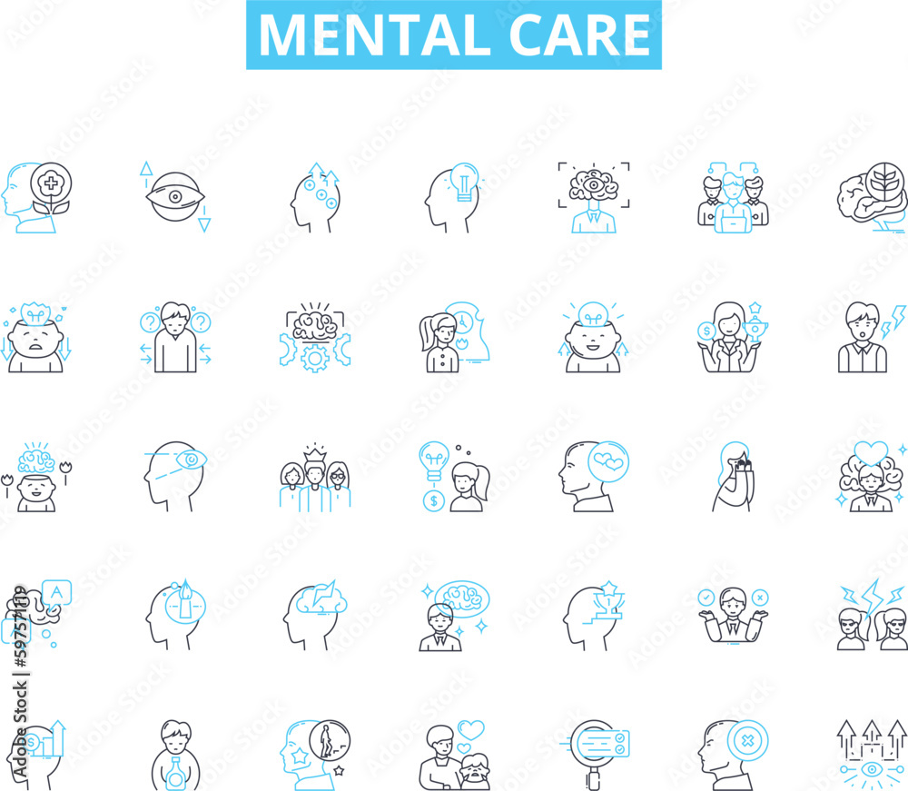 Mental care linear icons set. Therapy, Counseling, Compassion, Self ...