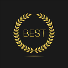 Wall Mural - best golden laurel wreath vector label